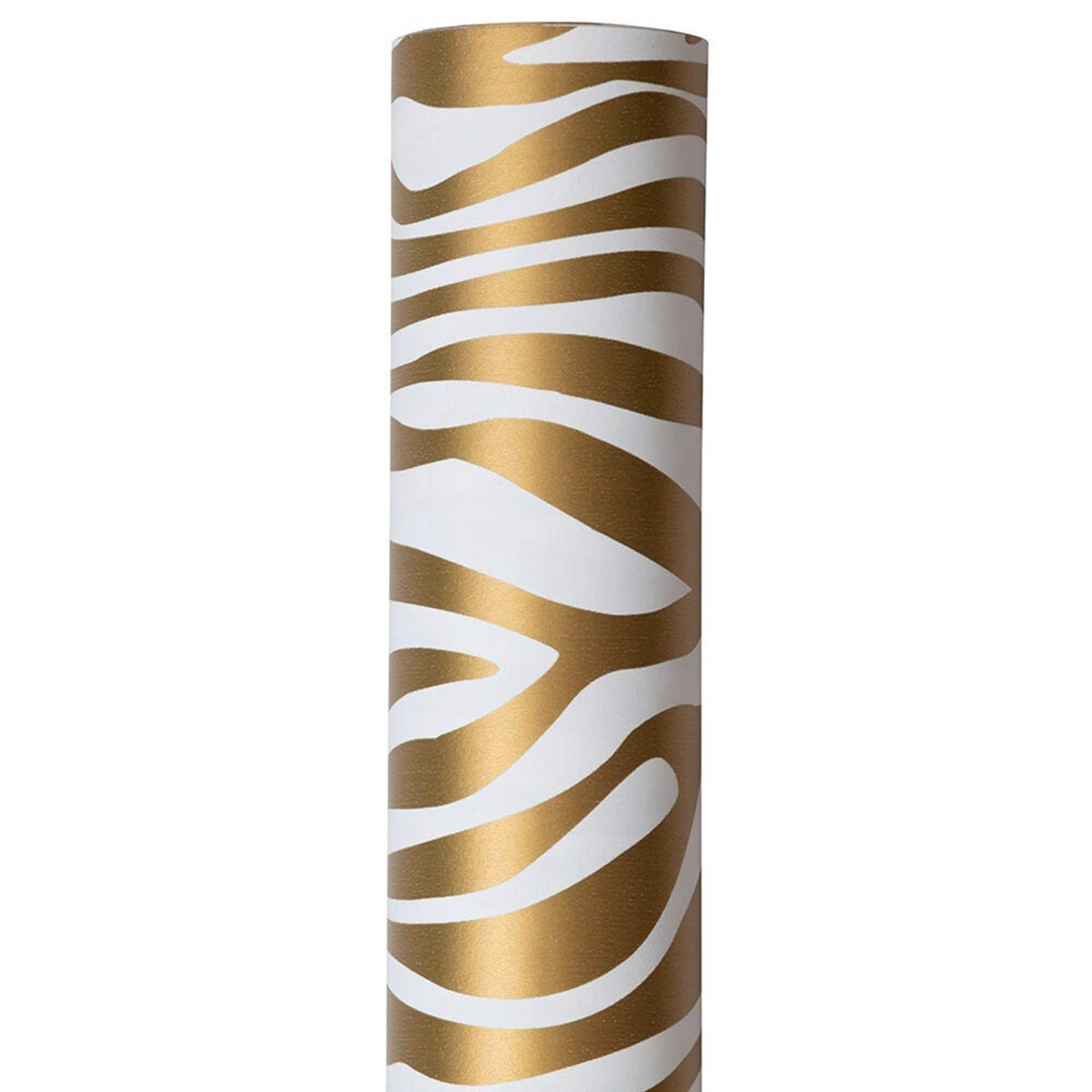 JAM Paper Safari Gold & White Zebra Gift Wrap, 2ct.
